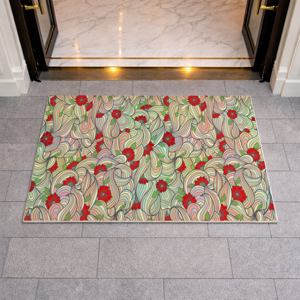 Floral Retro Wavy Pattern Doormat