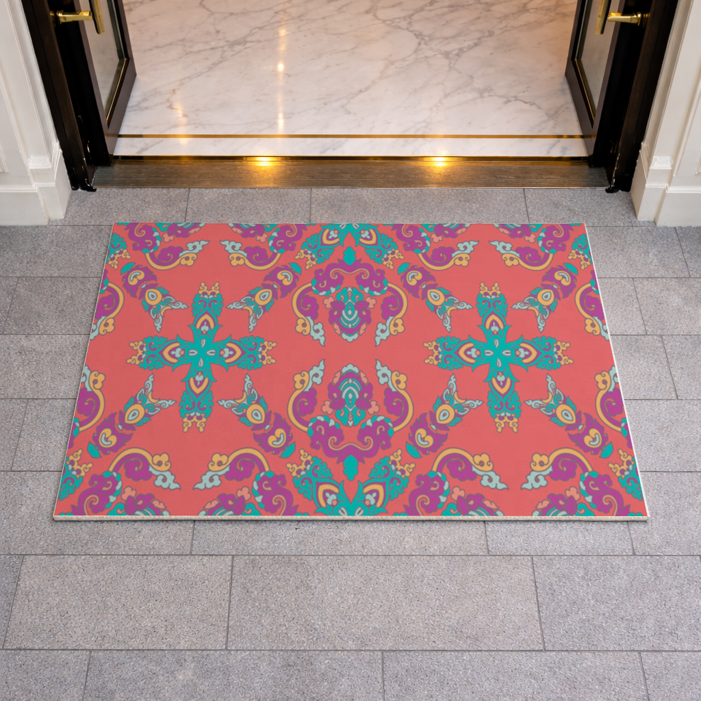 Vibrant Red Oriental Mandala Pattern Doormat