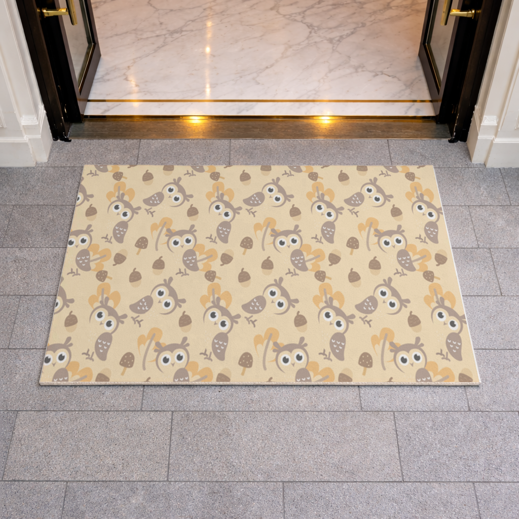 Cute Owl and Acorn Autumn Seamless Pattern Doormat