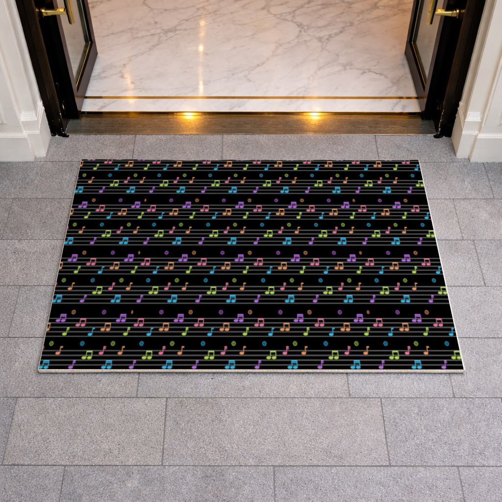 Vibrant Neon Music Notes and Rhythm Seamless Pattern Doormat