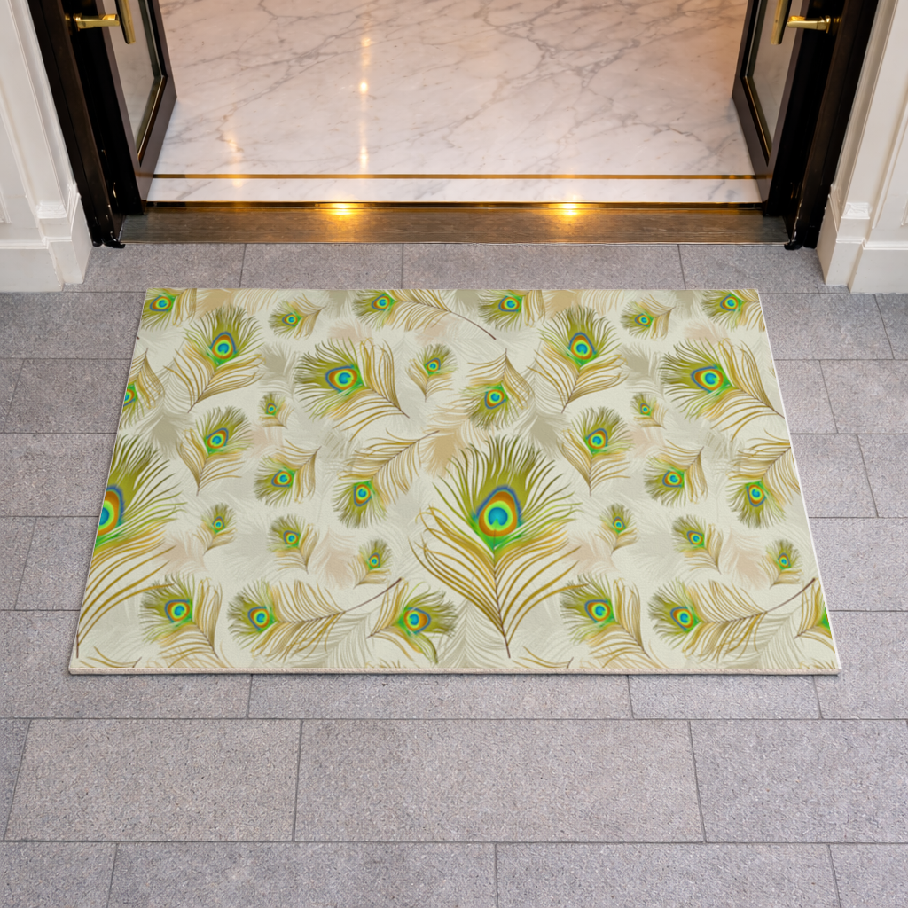 Elegant Peacock Feathers and Exotic Nature Seamless Pattern Doormat