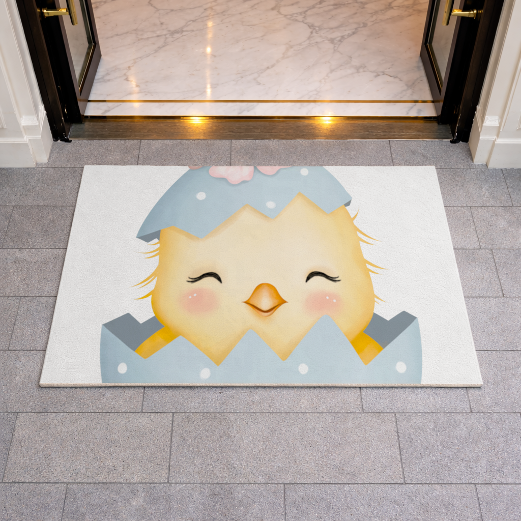 Cute Chick in Egg with Floral Hat Doormat