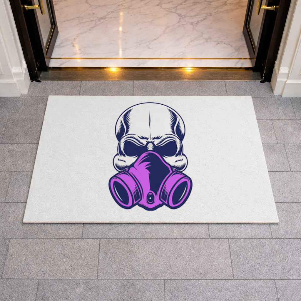 Skull with Gas Mask Illustration Modern and Edgy Design Doormat