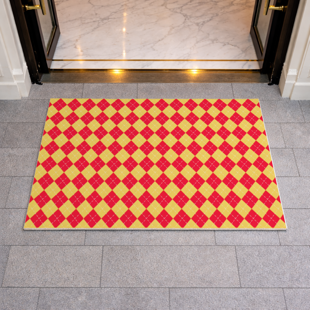 Red and Yellow Argyle Geometric Pattern Background Doormat