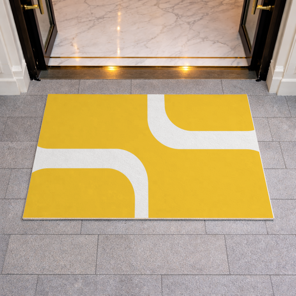 Yellow Geometric Labyrinth and Modern Abstract Pattern Doormat