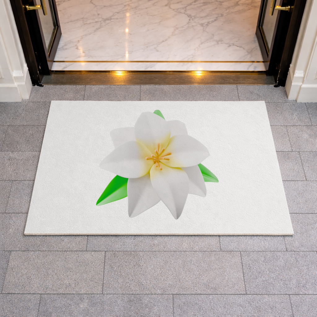 3D White Lily Flower Illustration Doormat