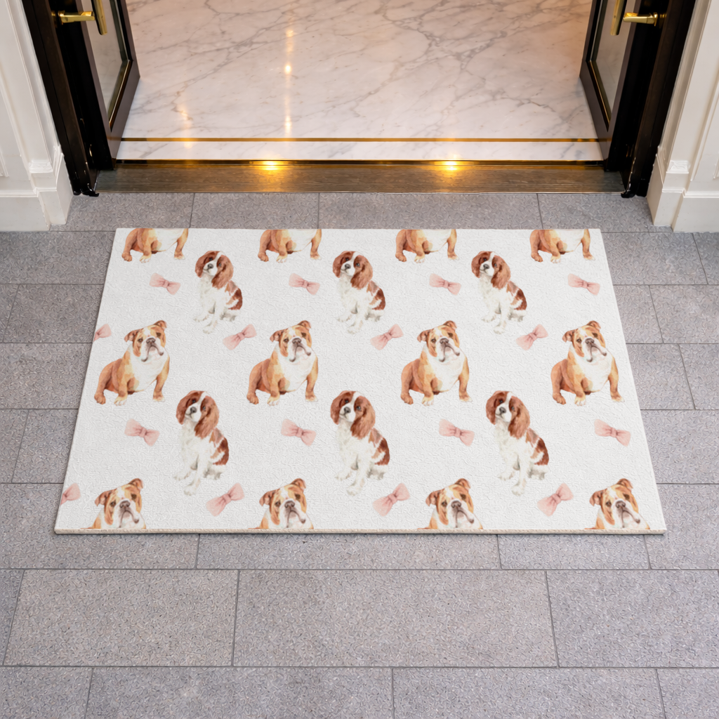Watercolor English Bulldog and Cavalier Puppy Pattern Doormat