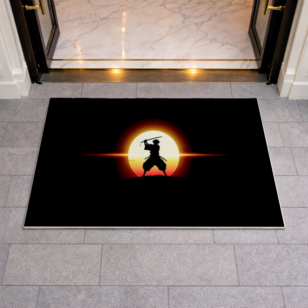 Samurai Silhouette Under the Rising Sun Honor and Strength Doormat