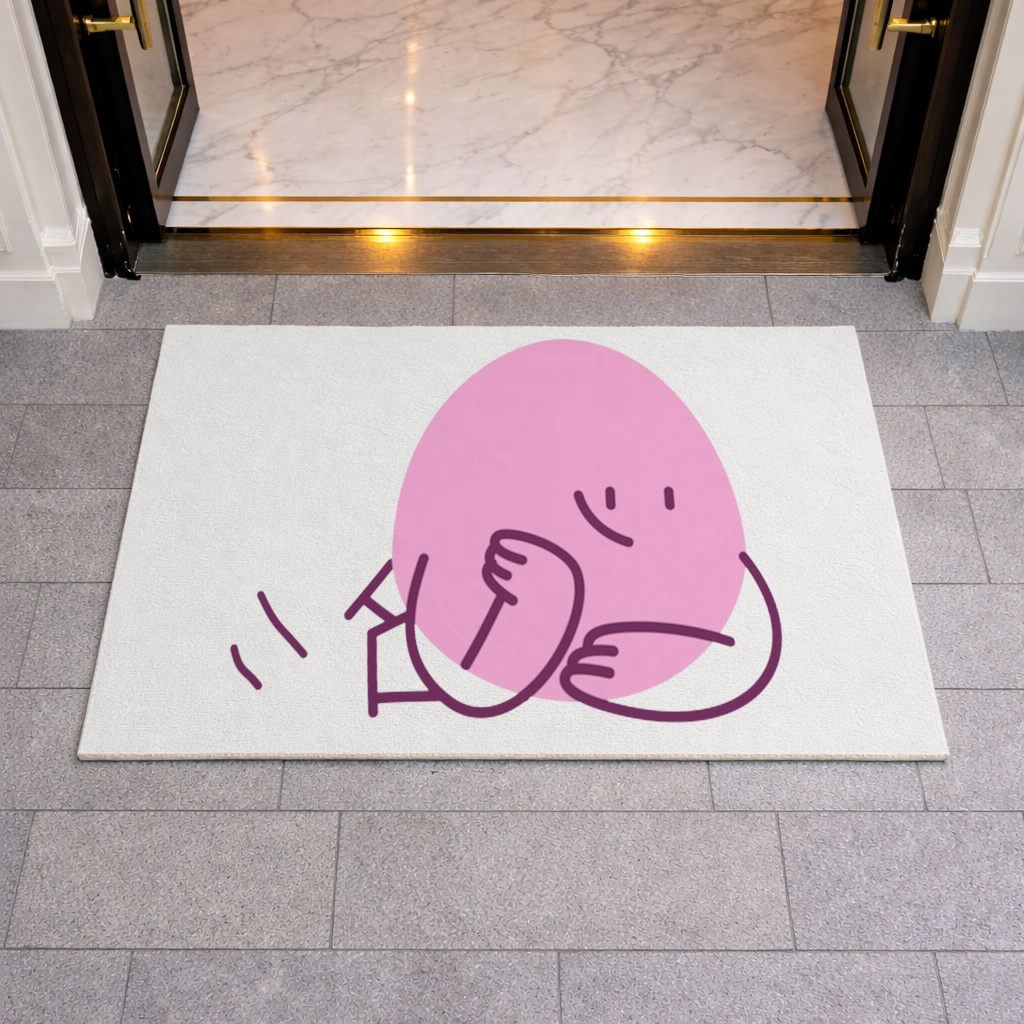 Sevimli Pembe Uzanmış Karakter Çizimi Kapı Önü Paspası