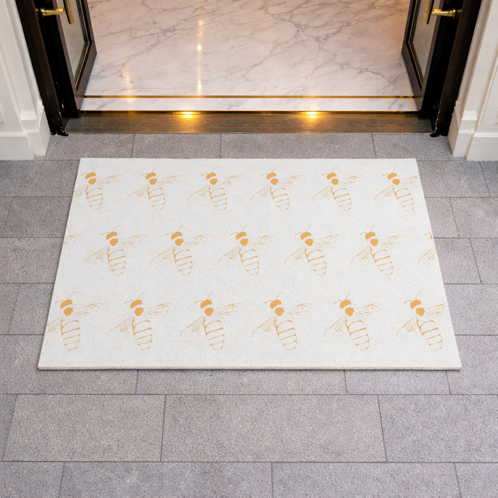 Minimal Orange Bee Illustration Doormat