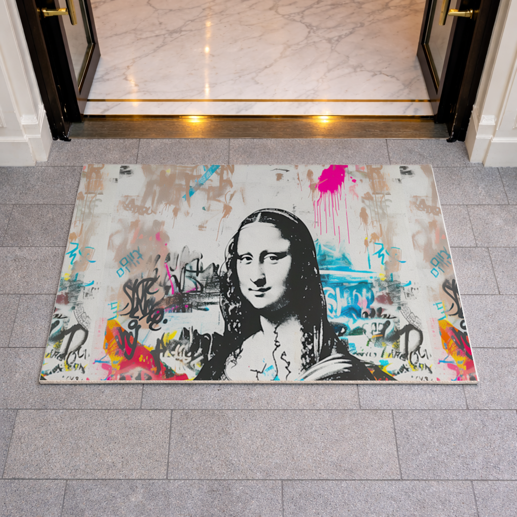 Graffiti Style Modern Mona Lisa Illustration Doormat