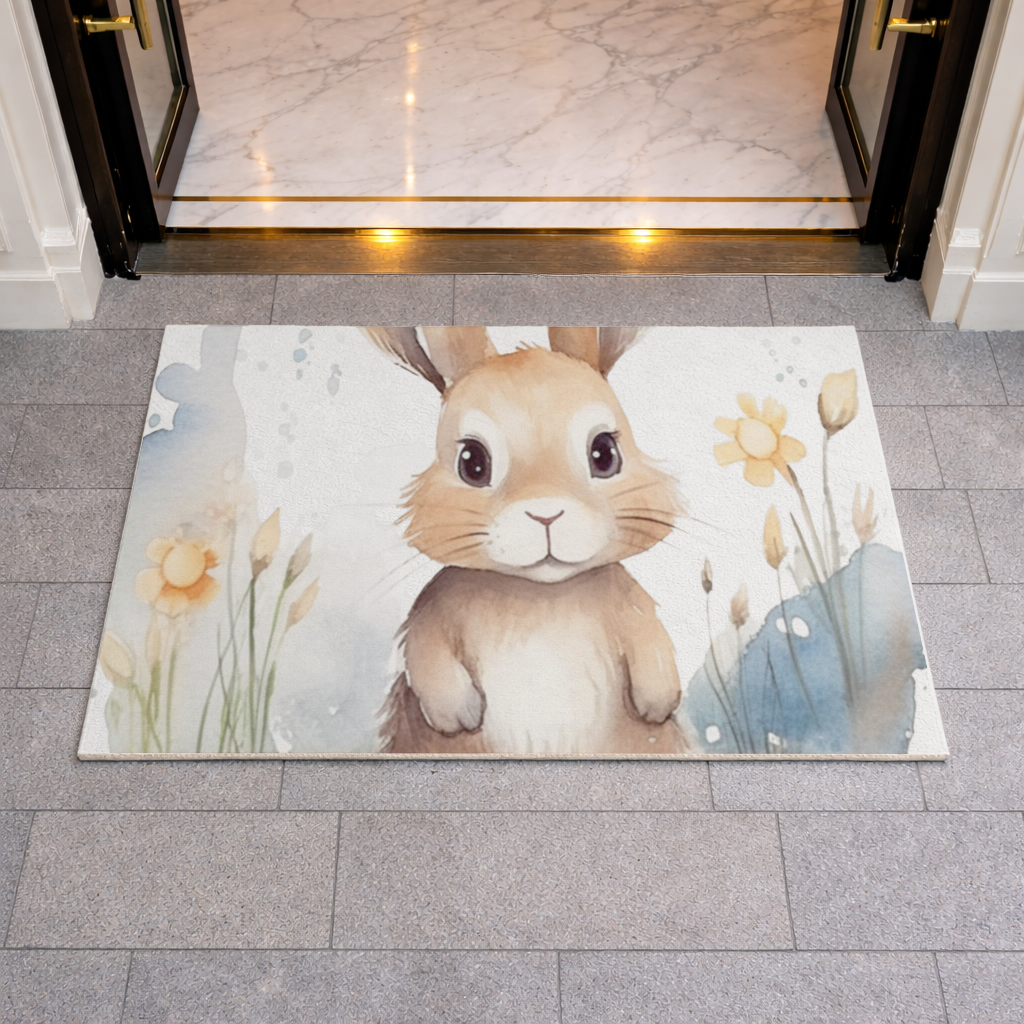 Cute Bunny Watercolor Illustration Doormat