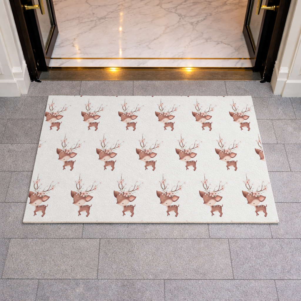 Cute Baby Deer with Floral Antlers Doormat