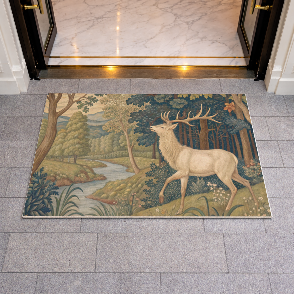 Noble Deer in Forest Landscape Classic Art Illustration 