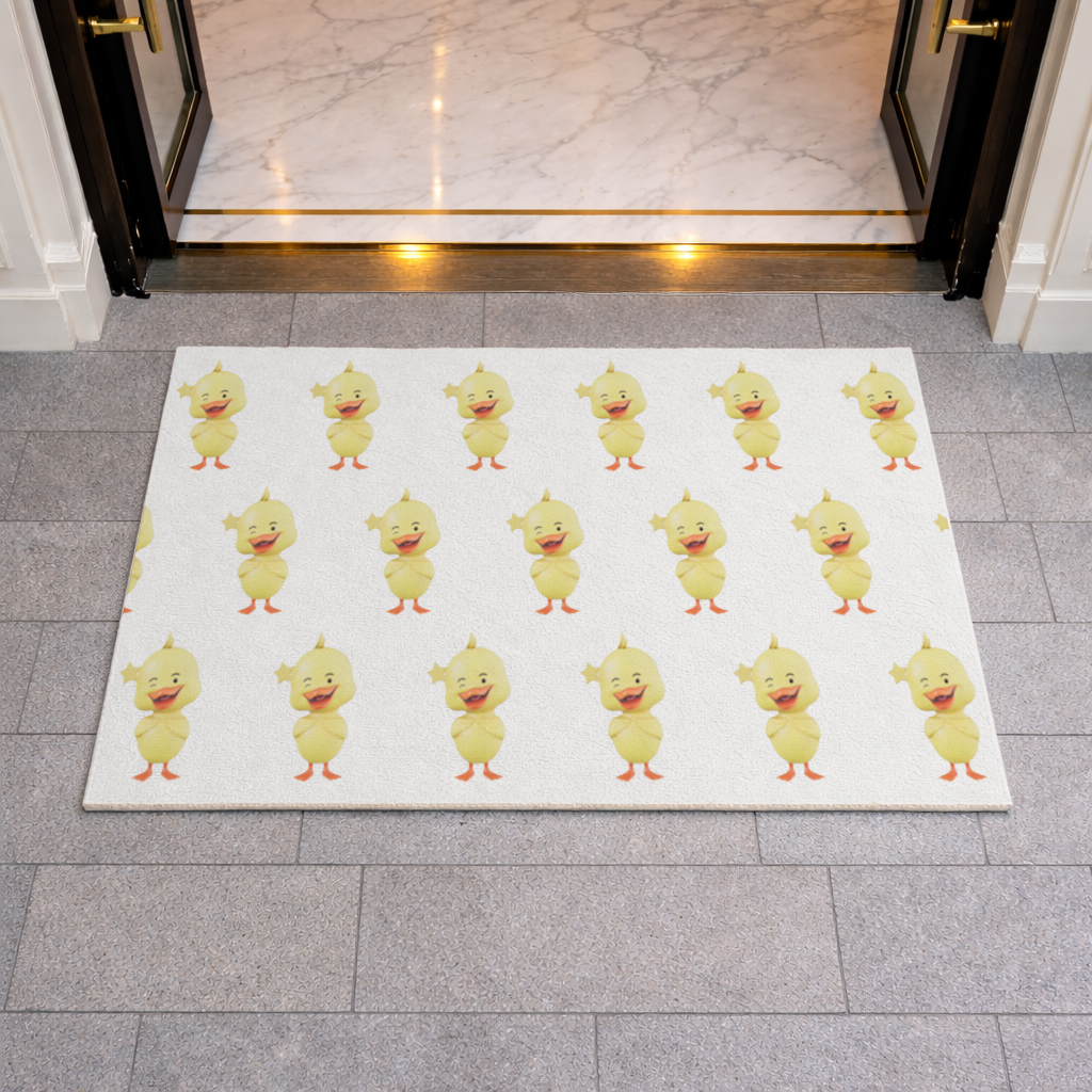 Cheerful Winking Yellow Duck with Star Doormat
