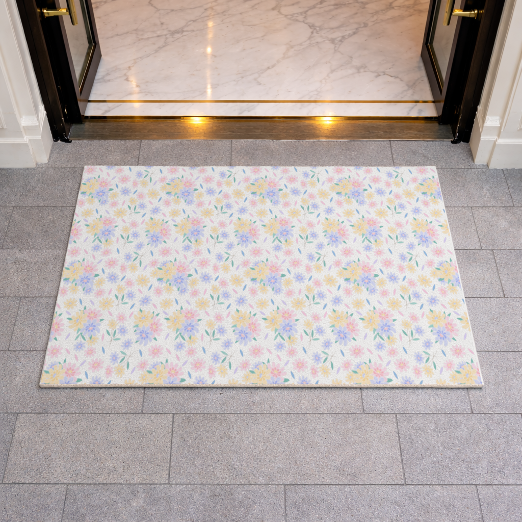 Colorful Pastel Spring Floral Pattern Doormat