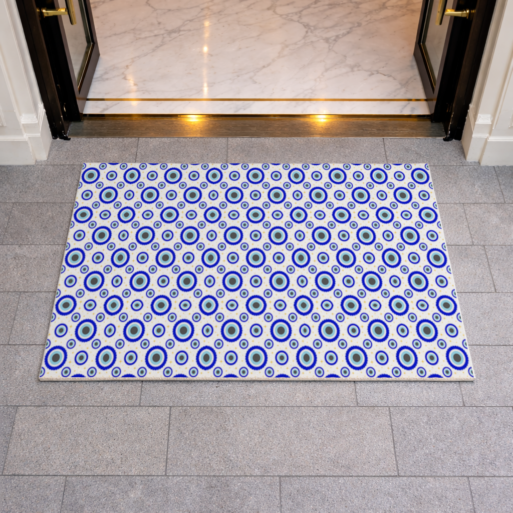 Blue Evil Eye Pattern with Stars Doormat