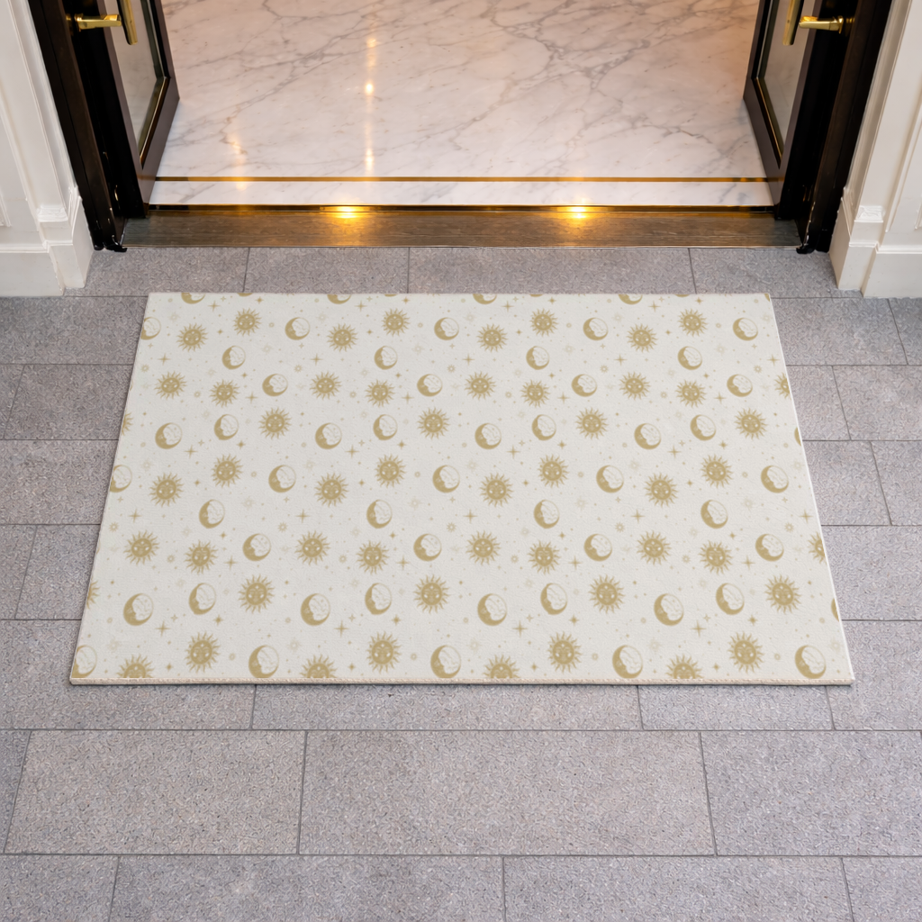 Golden Sun and Moon Mystical Pattern Doormat