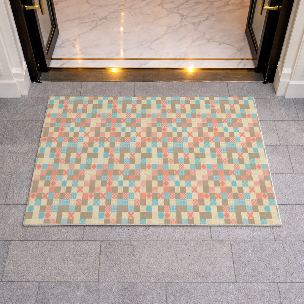 Colorful Modern Geometric Square Pattern Doormat