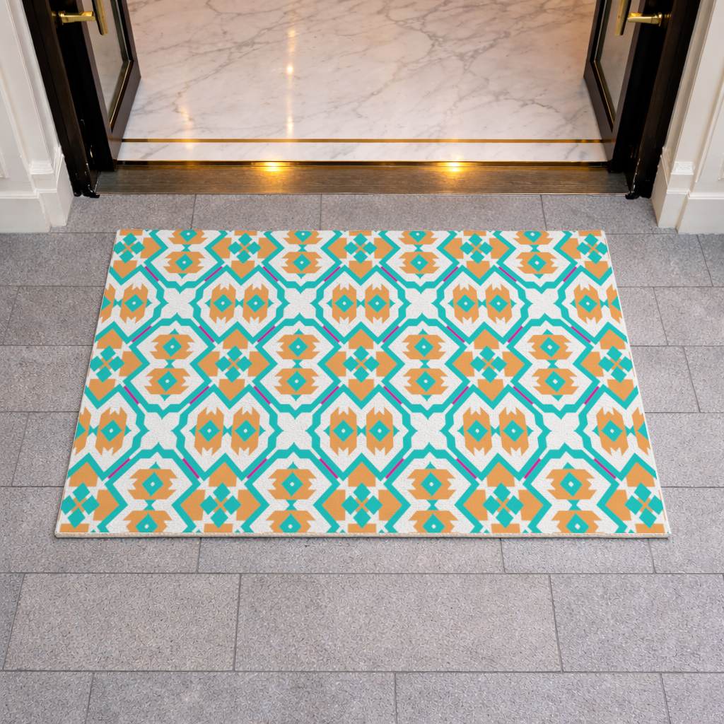 Orange and Turquoise Geometric Pattern Doormat