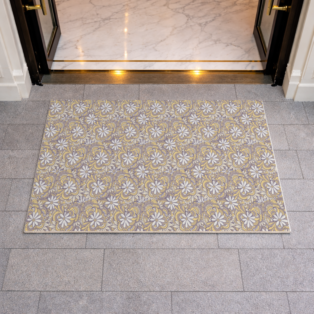 Retro Floral Doodle and Mandala Pattern Doormat