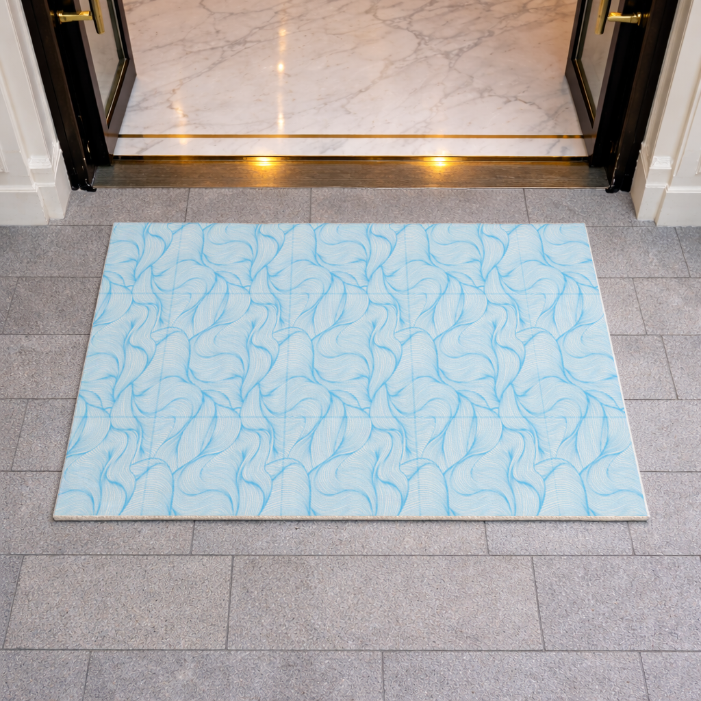 Blue Wavy Linear Abstract Pattern Doormat