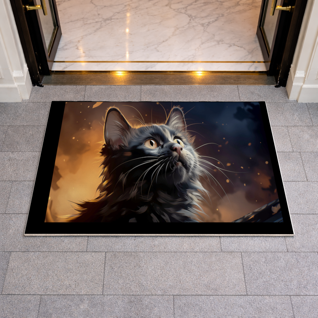 Black Cat Digital Art Doormat