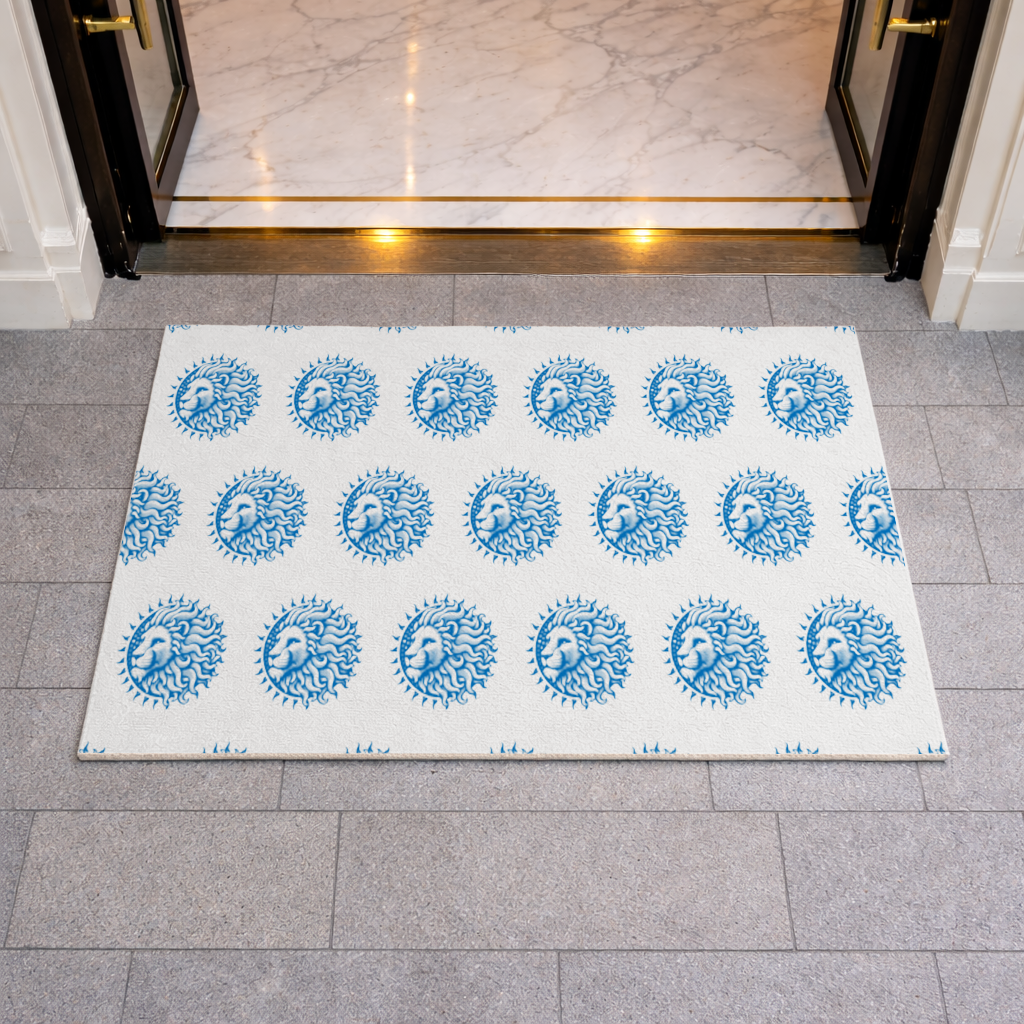 Leo Zodiac Sun and Moon Blue Motif Doormat