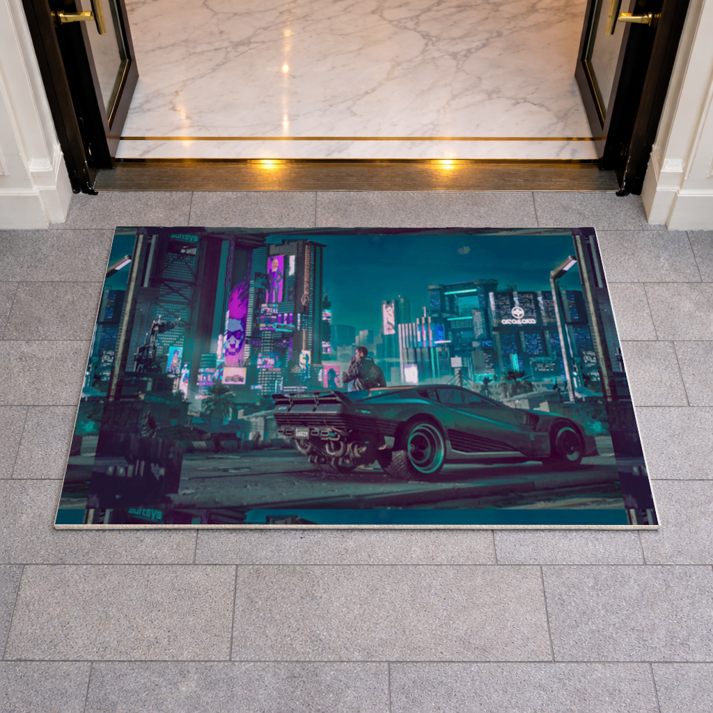 Cyberpunk Themed Customizable Gaming Design Product Doormat
