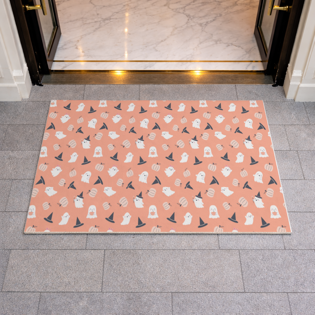 Cute Pumpkin and Witch Hat Ghost Pattern Doormat