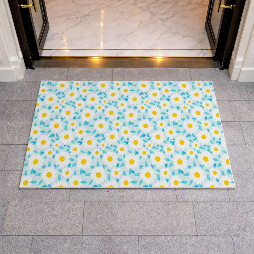 Daisy Garden and Turquoise Leaves Pattern Doormat
