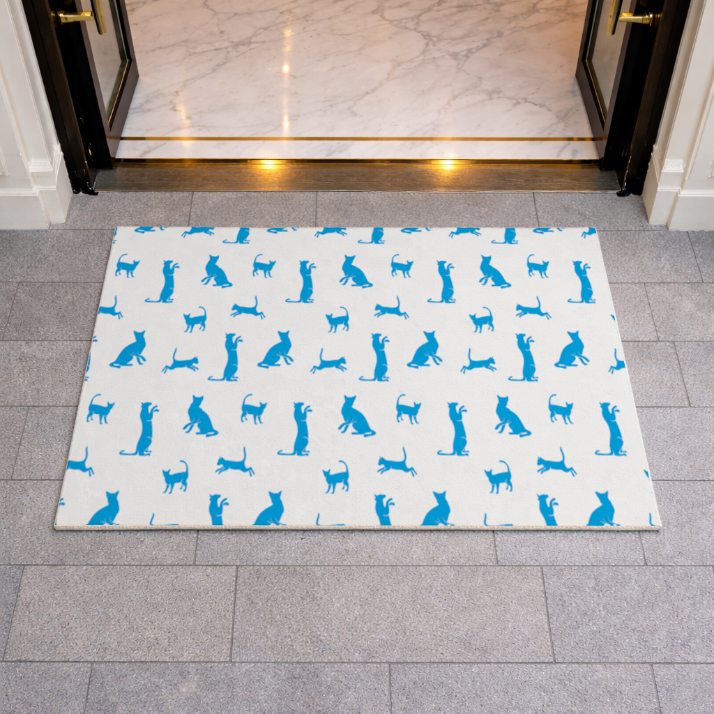 Blue Cat Silhouettes Seamless Pattern Doormat