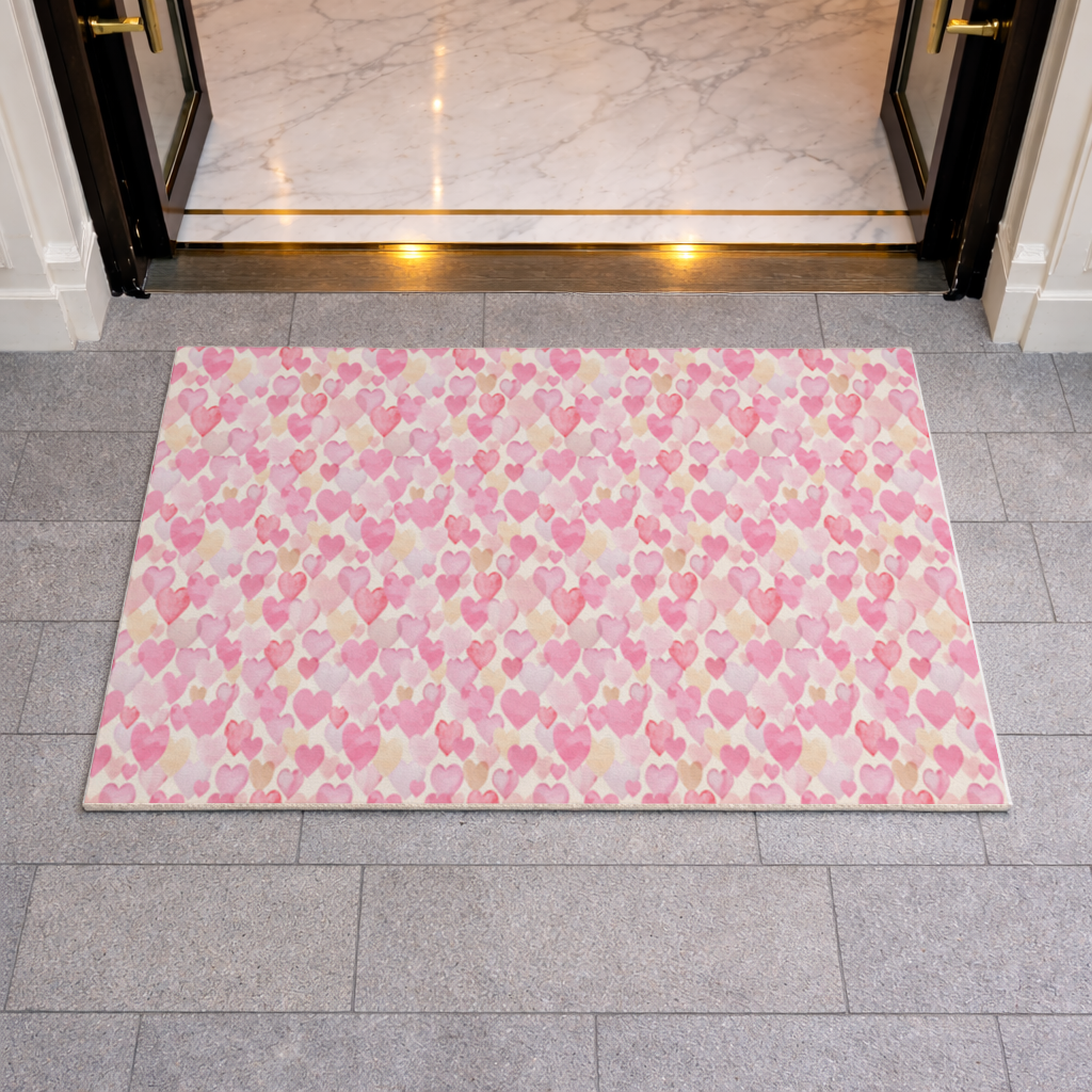 Watercolor Pink Hearts Doormat