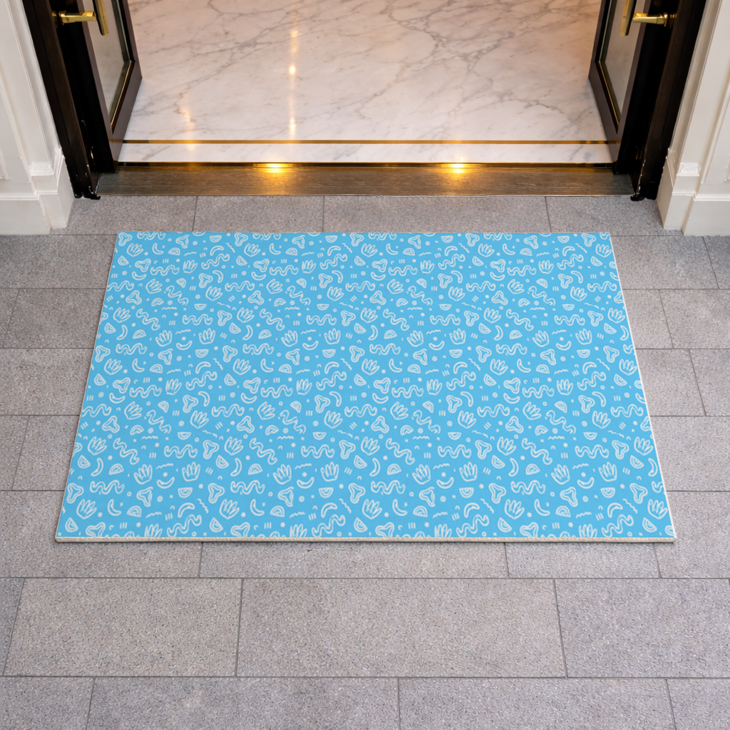 Blue Abstract Doodle Doormat