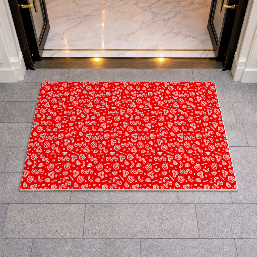 Red Abstract Doodle Doormat
