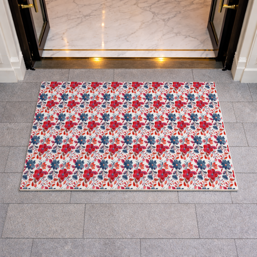 Watercolor Red Navy Floral 