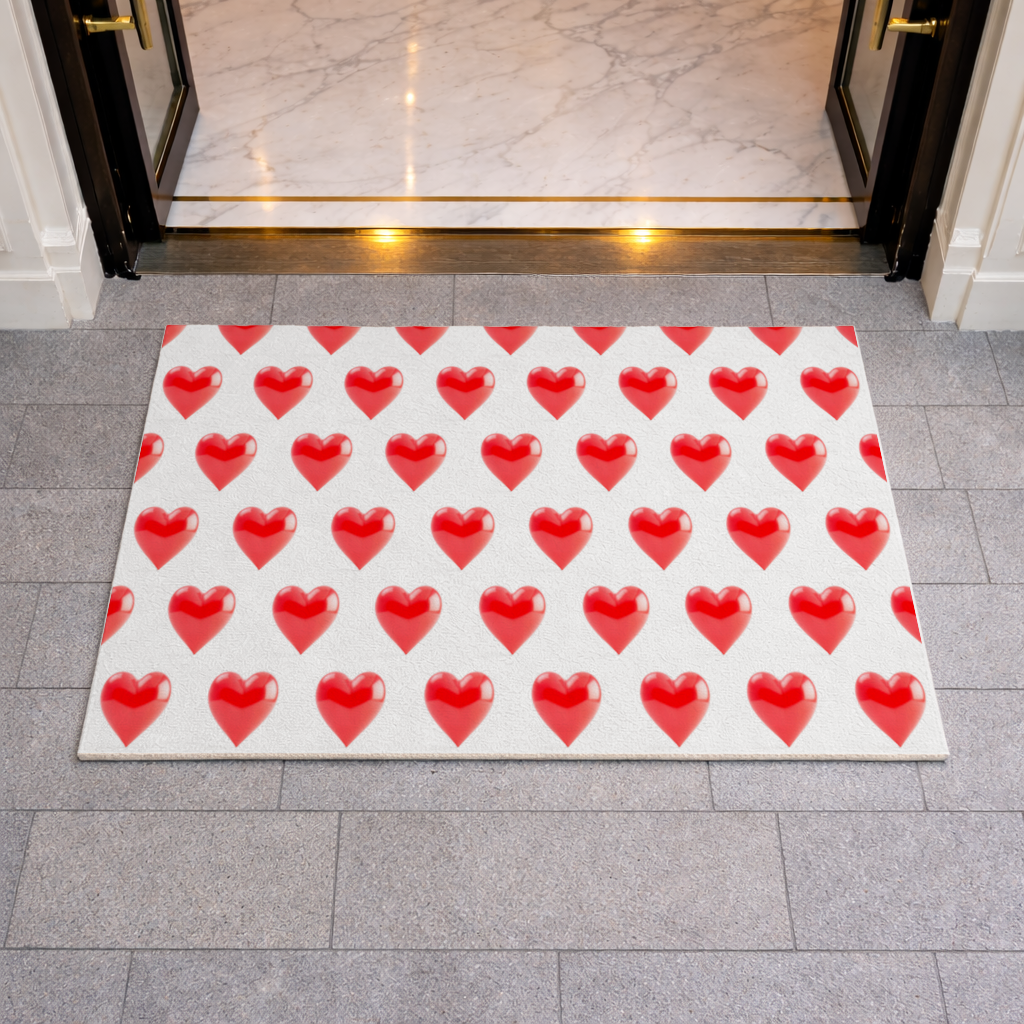 Glossy Red 3D Heart Doormat