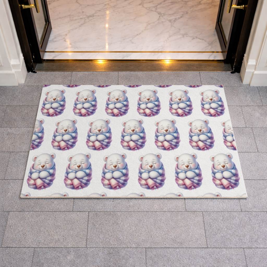 Cozy Sleepy Polar Bear Cub Doormat