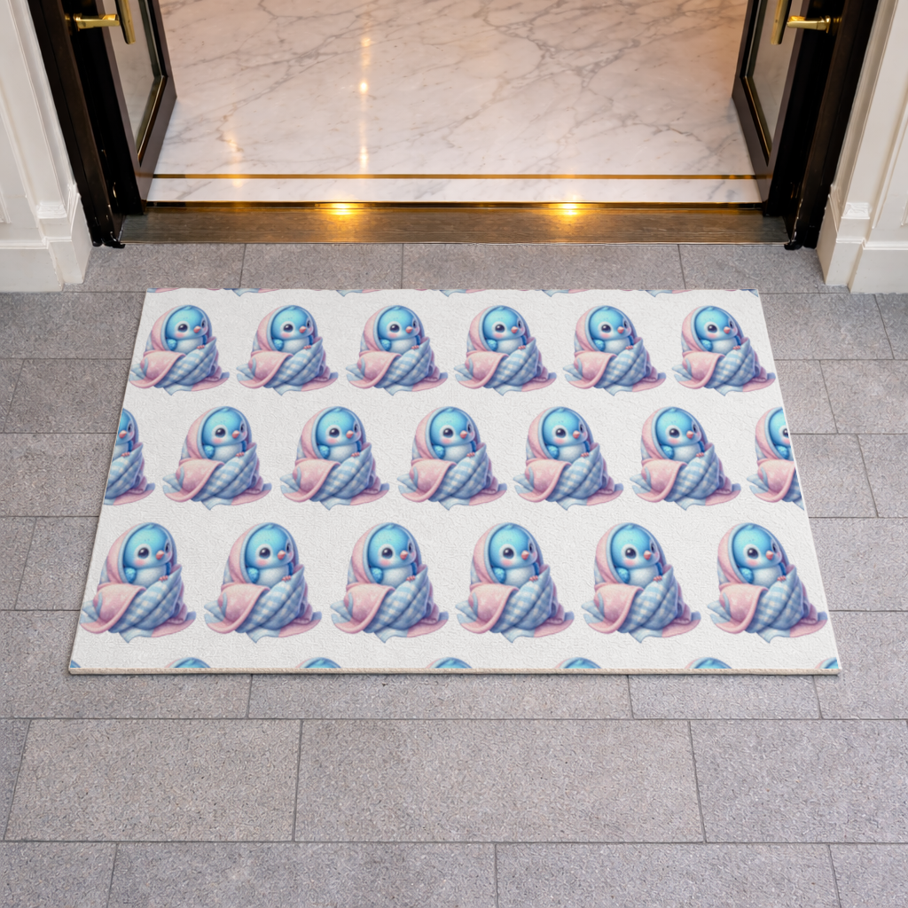 Kawaii Blue Bird in Blanket Doormat