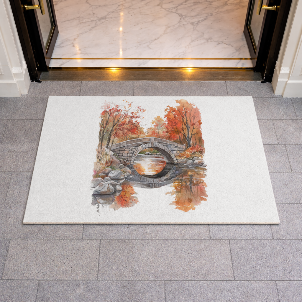 Autumn Stone Arch Bridge Over River Doormat