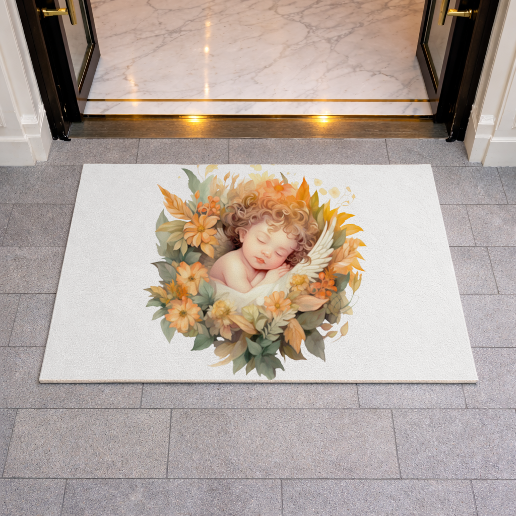 Sleeping Cherub in Cottagecore Flowers Doormat