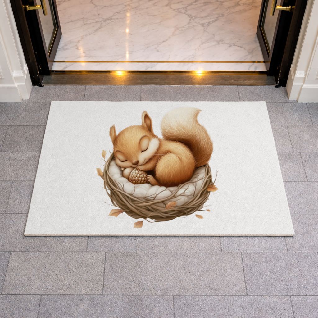 Sleeping Baby Squirrel in Nest Doormat