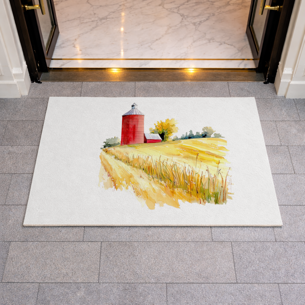 Red Farm Silo and Golden Wheat Field Doormat