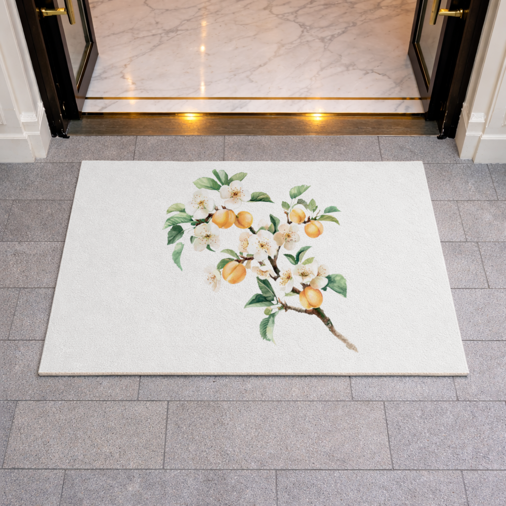 Watercolor Apricot Blossom Branch Doormat