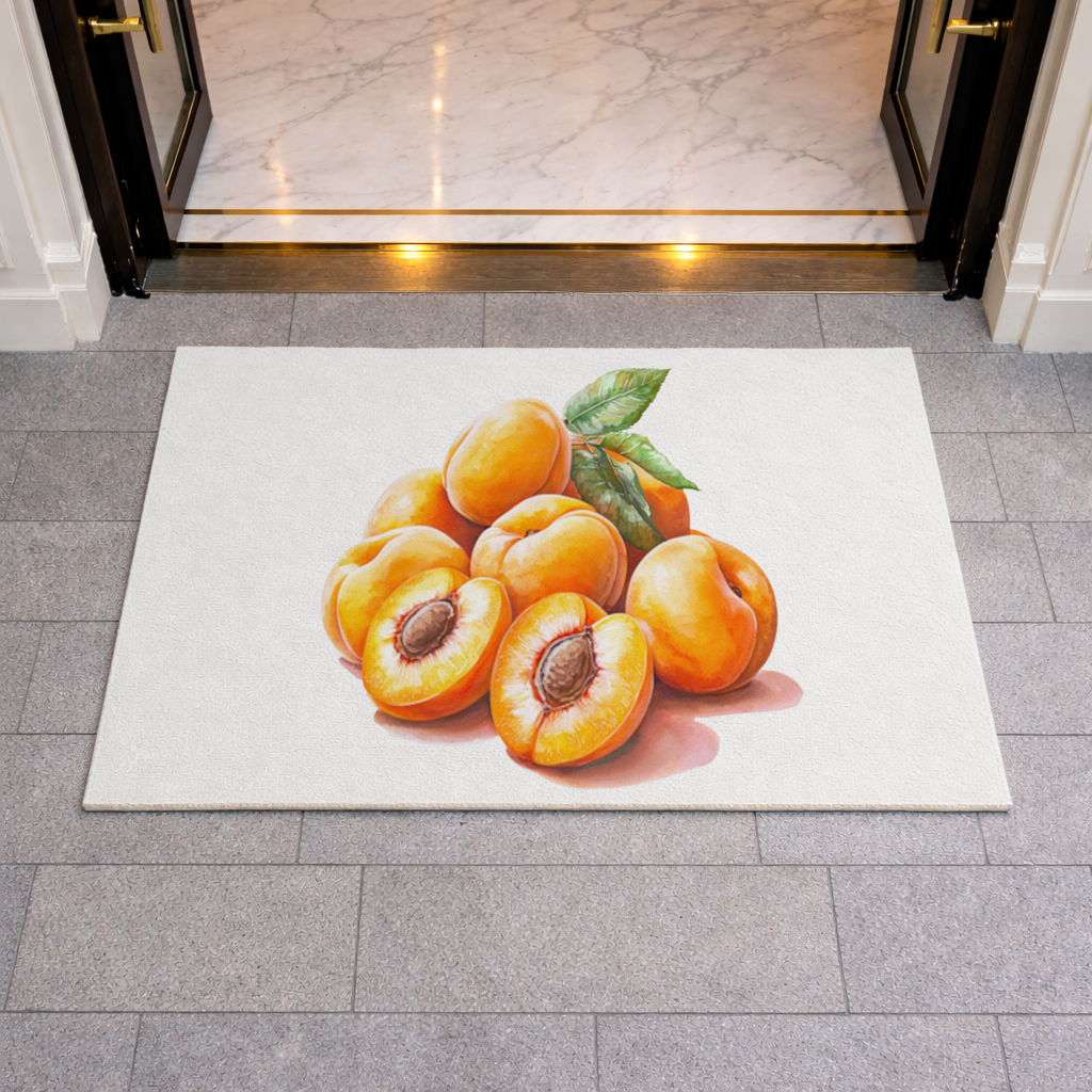 Watercolor Apricot and Leaves Doormat