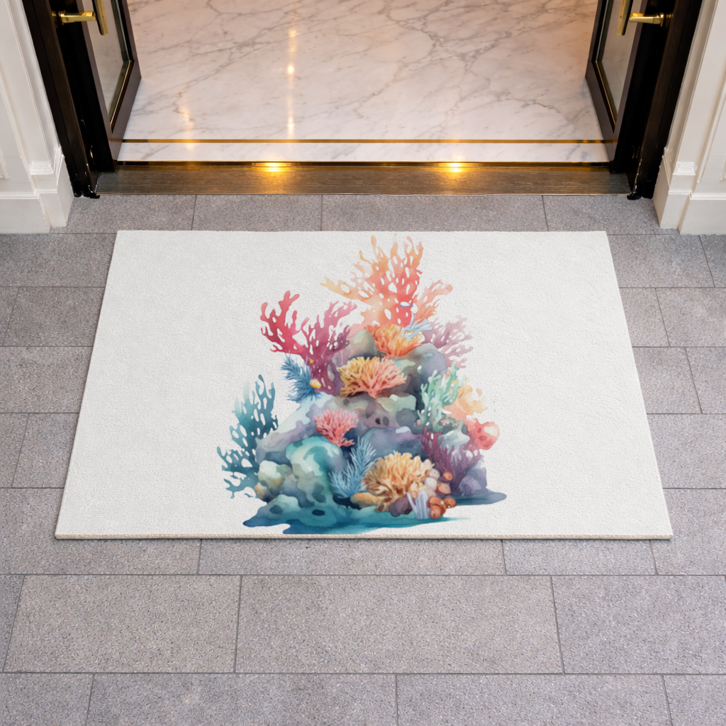 Vibrant Watercolor Coral Reef Scene Doormat