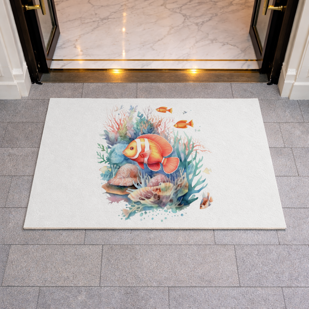 Watercolor Clownfish and Tropical Coral Reef Doormat