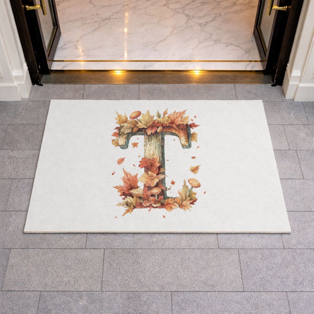 Autumn Leaf Wooden Letter T Doormat