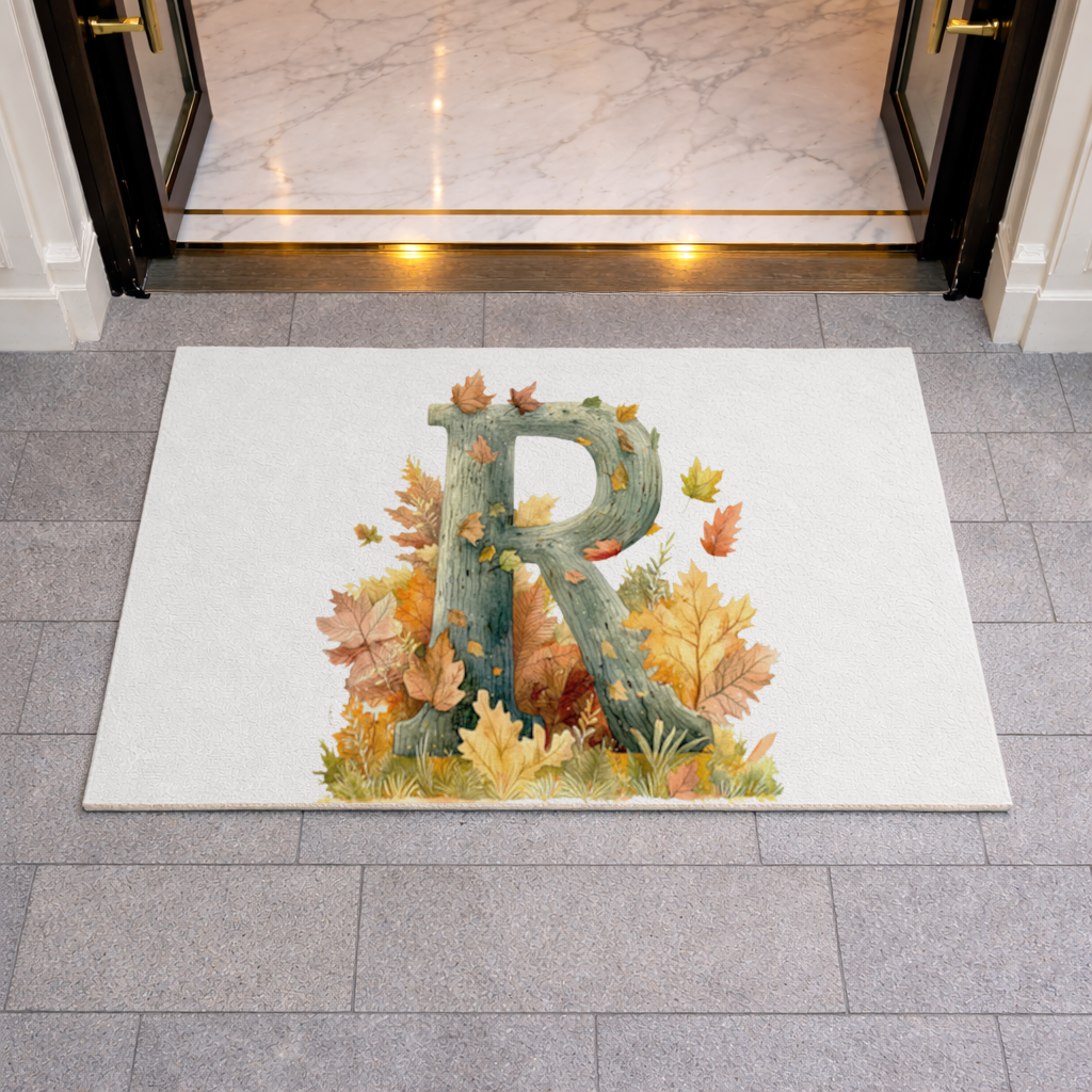Autumn Letter R with Fall Leaves Doormat