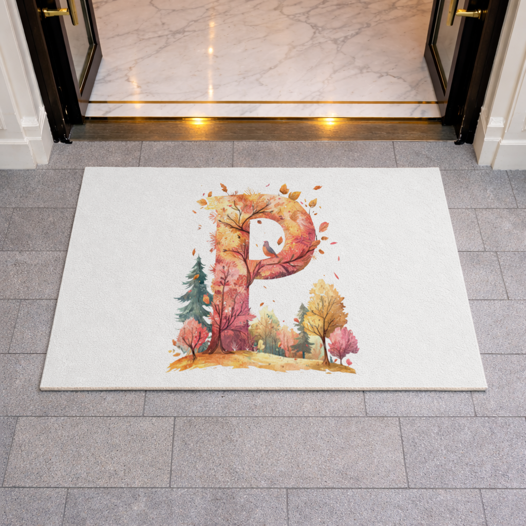 Autumn Forest Letter P with Bird Doormat